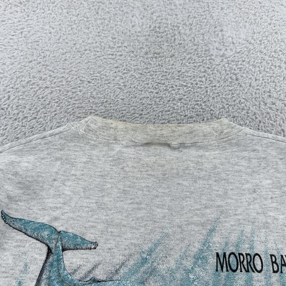 Vintage Sansegal Whale Watch Sweatshirt Mens XL Gray Morro Bay Ocean Graphic 90s - Picture 4 of 11
